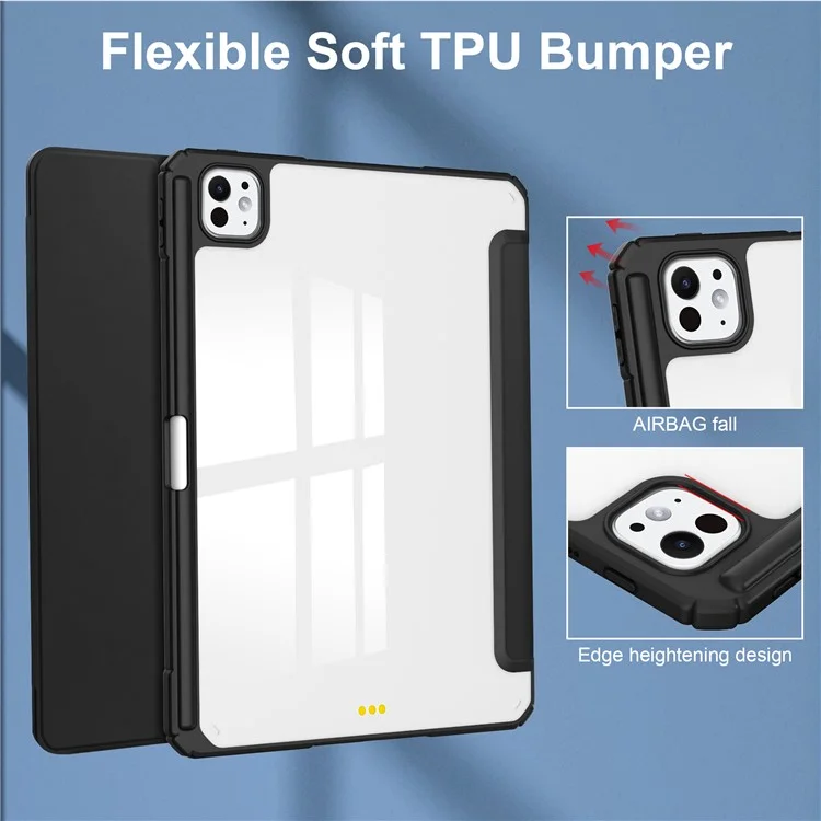 For iPad Pro 11 (2024) Case PU Leather+TPU+Acrylic Clear Tablet Cover with Pen Slot - Black-Cellmalls
