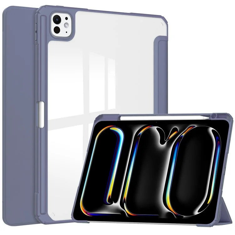 For iPad Pro 11 (2024) Case PU Leather+TPU+Acrylic Clear Tablet Cover with Pen Slot - Black-Cellmalls