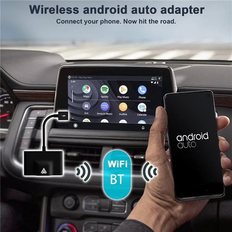 THT-020-3+ Wireless Android Auto Adapter Wired to Wireless Converter Support USB and Type-C Port - Black-Cellmalls