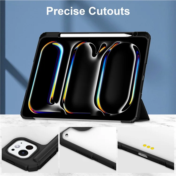For iPad Pro 11 (2024) Case PU Leather+TPU+Acrylic Clear Tablet Cover with Pen Slot - Black-Cellmalls