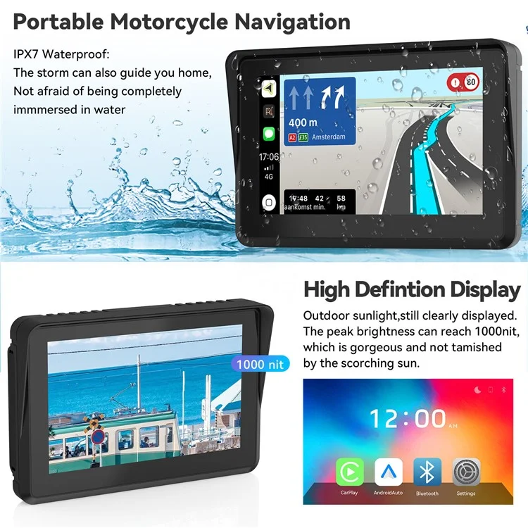 W512A 5 inch IPS Touch Screen 2.4G / 5G WiFi Motorcycle Navigation Screen with Wireless Carplay Android Auto-Cellmalls