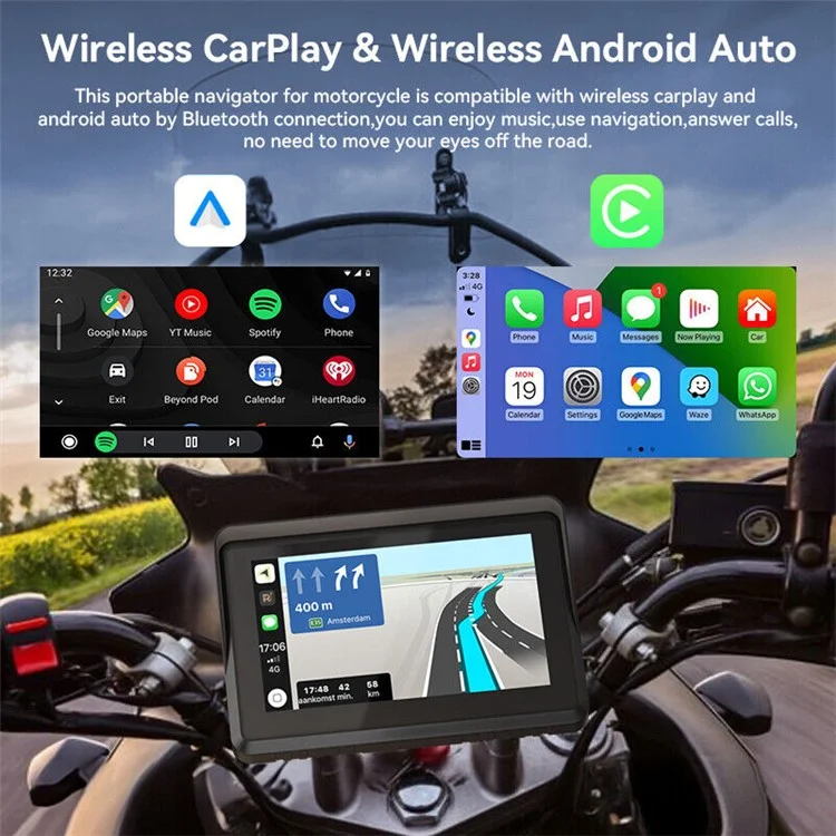 W512A 5 inch IPS Touch Screen 2.4G / 5G WiFi Motorcycle Navigation Screen with Wireless Carplay Android Auto-Cellmalls