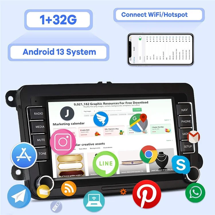 RH5013C 7 Inch Touch Screen Android 13 Car Stereo Radio Android Auto CarPlay Multimedia Player, 2+32GB-Cellmalls