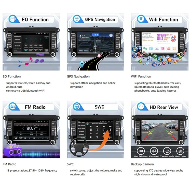 RH5013C 7 Inch Touch Screen Android 13 Car Stereo Radio Android Auto CarPlay Multimedia Player, 2+32GB-Cellmalls