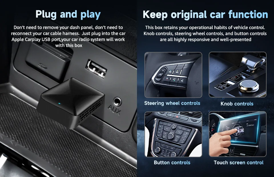 2-in-1 Carplay Android Auto USB Adapter OTA Upgrade Plug and Play Wired to Wireless Dongle Box-Cellmalls