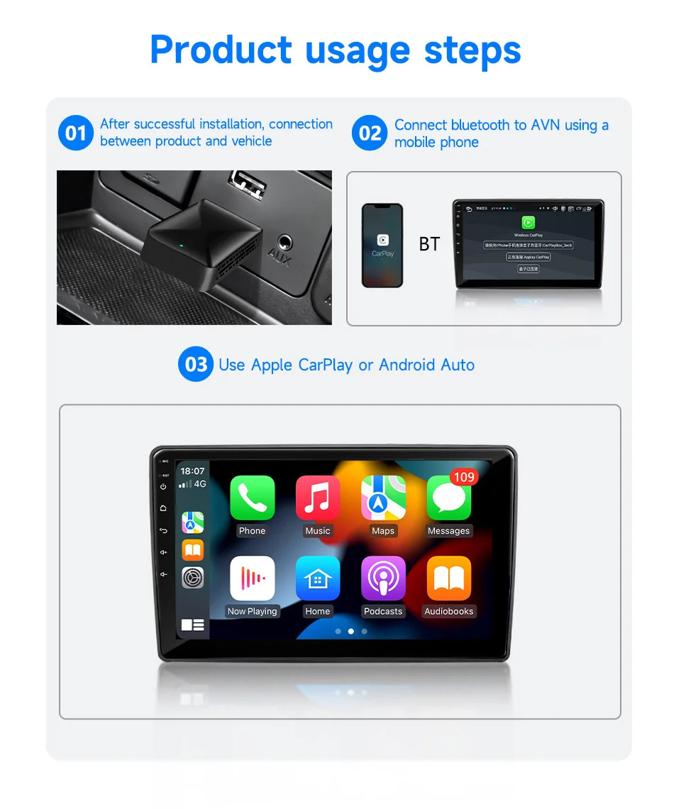 2-in-1 Carplay Android Auto USB Adapter OTA Upgrade Plug and Play Wired to Wireless Dongle Box-Cellmalls