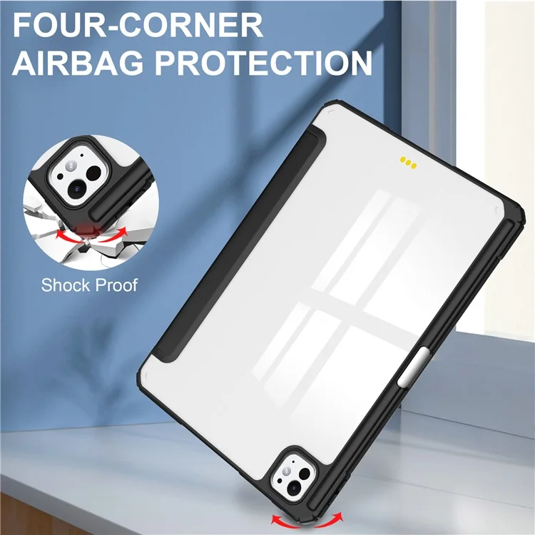 For iPad Pro 11 (2024) Case PU Leather+TPU+Acrylic Clear Tablet Cover with Pen Slot - Black-Cellmalls