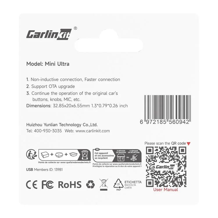 CARLINKIT Mini Ultra Wireless CarPlay Android Auto Adapter for Wired CarPlay Android Auto Car Upgrade-Cellmalls