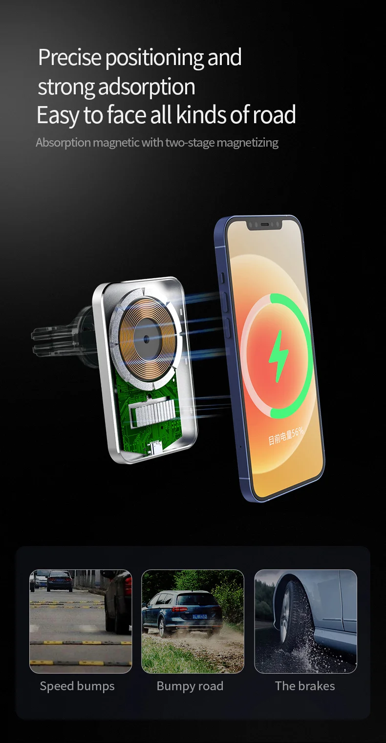 X16 Magnetic Car Charger 15W Fast Charging Air Vent Mount Magnetic Car Charger Compatible with MagSafe - Black-Cellmalls