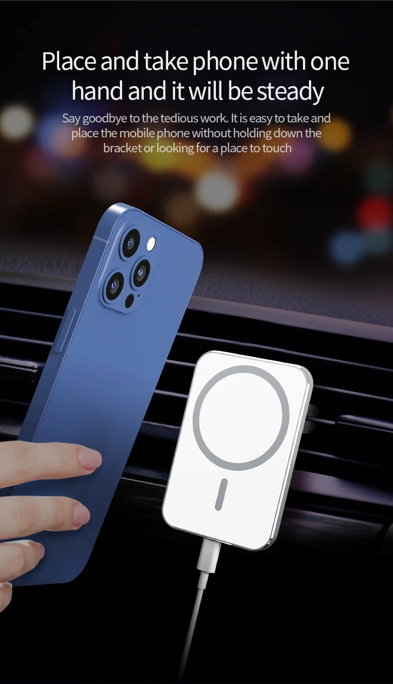 X16 Magnetic Car Charger 15W Fast Charging Air Vent Mount Magnetic Car Charger Compatible with MagSafe - Black-Cellmalls