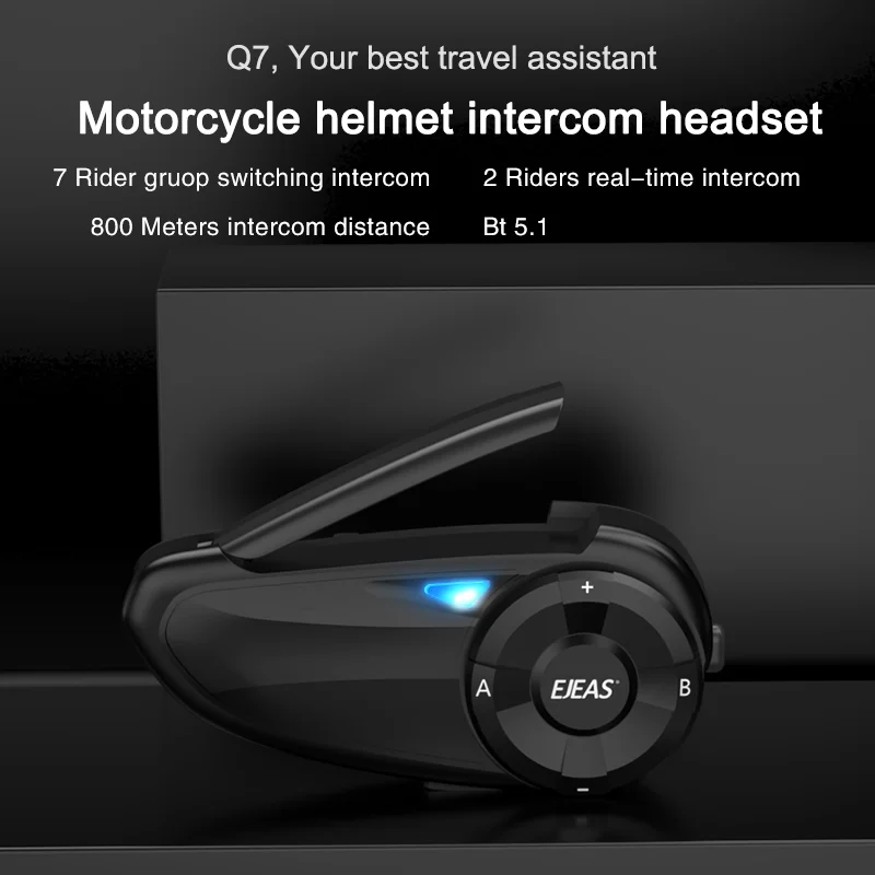 EJEAS Q7 800m Motorcycle Helmet Bluetooth-Compatible Intercom CVC Noise Canceling 7-Rider Walkie and Talkie-Cellmalls