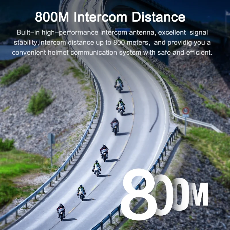 EJEAS Q7 800m Motorcycle Helmet Bluetooth-Compatible Intercom CVC Noise Canceling 7-Rider Walkie and Talkie-Cellmalls