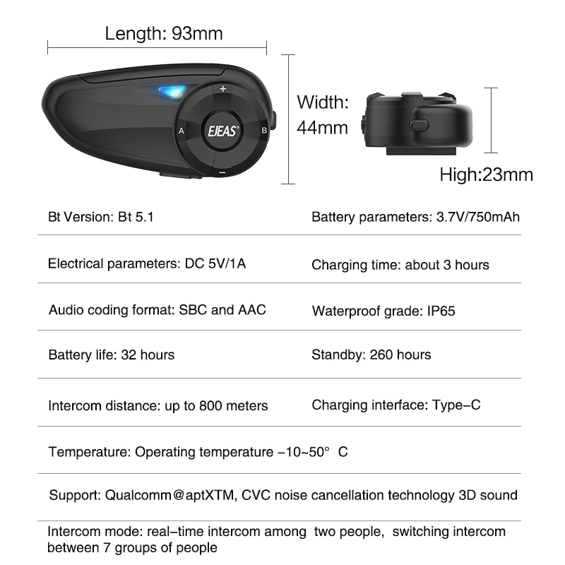 EJEAS Q7 800m Motorcycle Helmet Bluetooth-Compatible Intercom CVC Noise Canceling 7-Rider Walkie and Talkie-Cellmalls