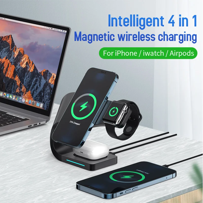 LDX-178 for Apple / Android Phones / Apple Watch / Airpods 15W Wireless Smartwatch Phone Charger Charging Station Dock - Black-Cellmalls