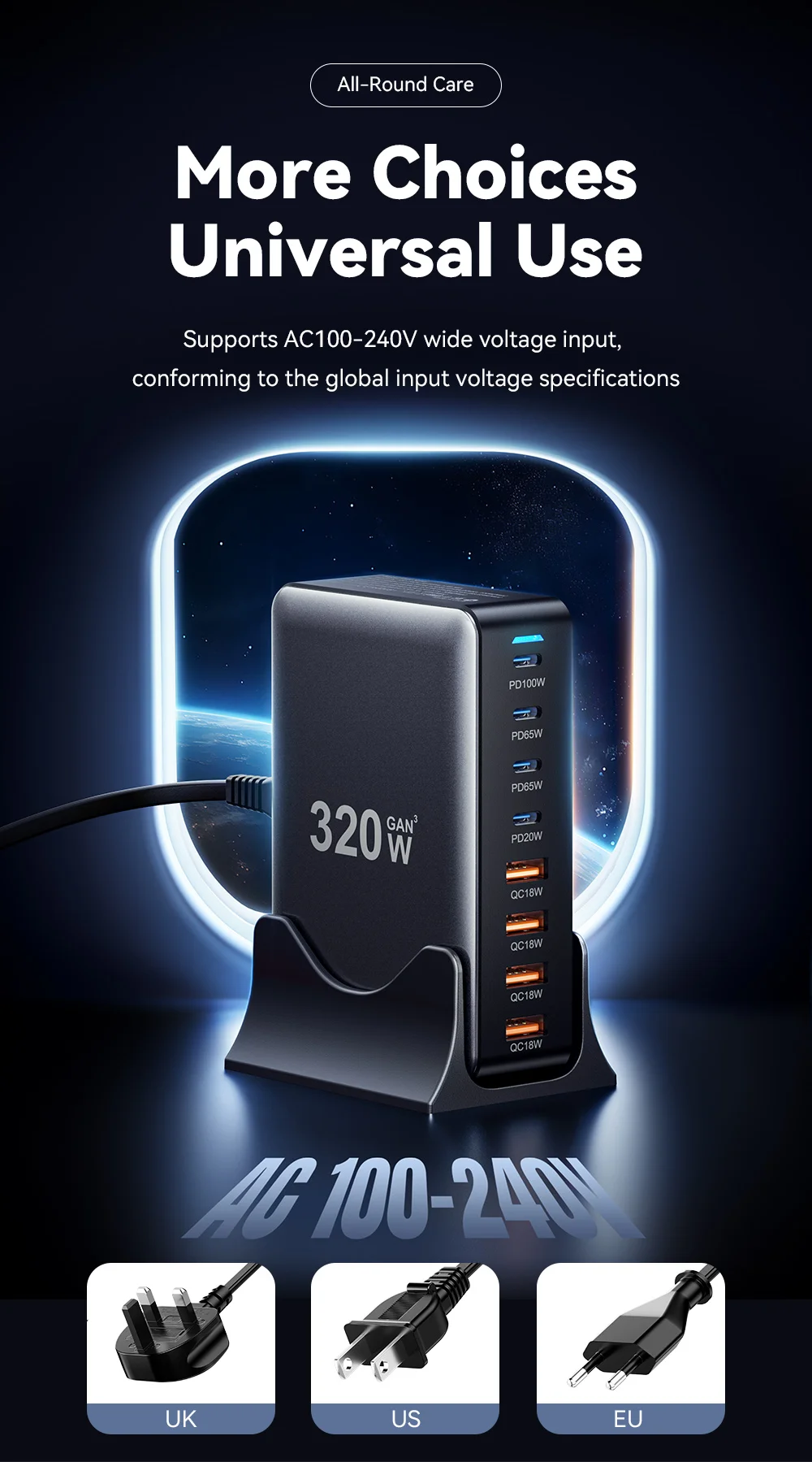 ESSAGER 320W GaN 4 USB + 4 Type-C Ports Desktop Charger - UK Plug-Cellmalls