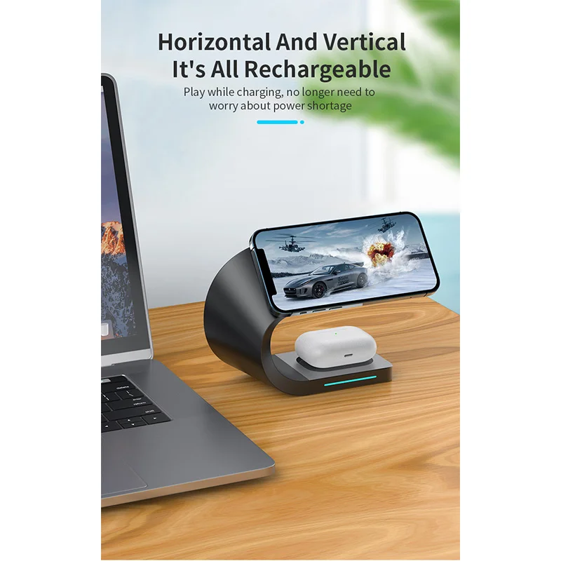 LDX-178 for Apple / Android Phones / Apple Watch / Airpods 15W Wireless Smartwatch Phone Charger Charging Station Dock - Black-Cellmalls