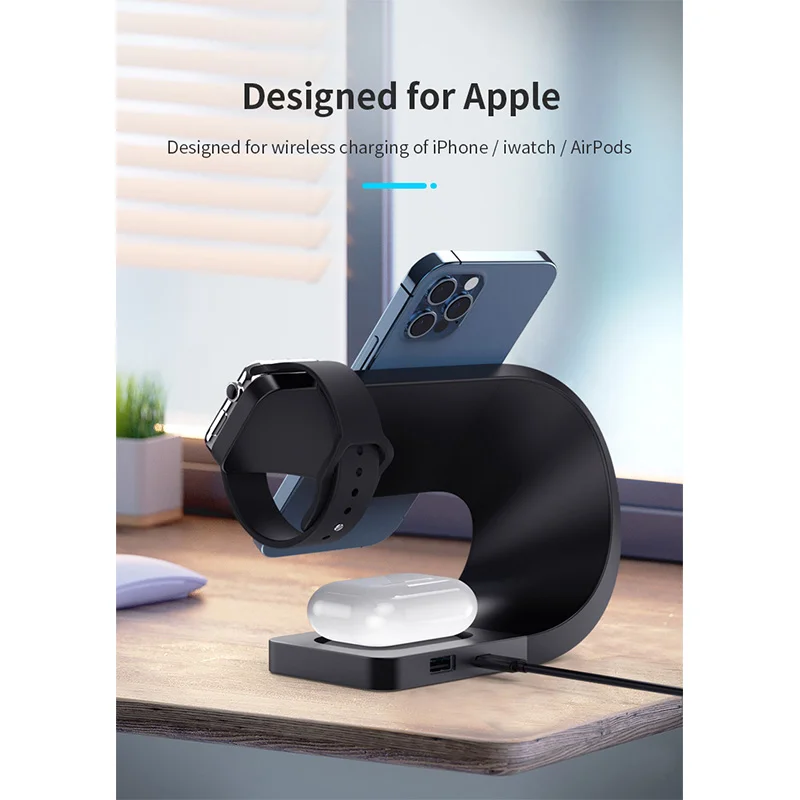LDX-178 for Apple / Android Phones / Apple Watch / Airpods 15W Wireless Smartwatch Phone Charger Charging Station Dock - Black-Cellmalls