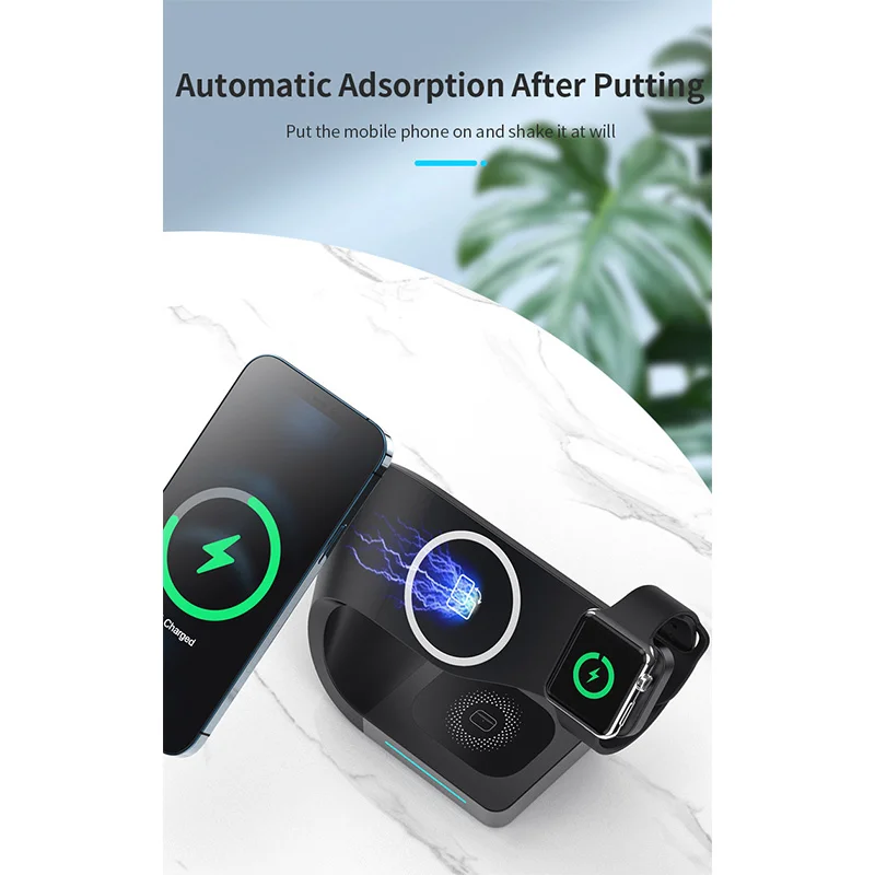 LDX-178 for Apple / Android Phones / Apple Watch / Airpods 15W Wireless Smartwatch Phone Charger Charging Station Dock - Black-Cellmalls