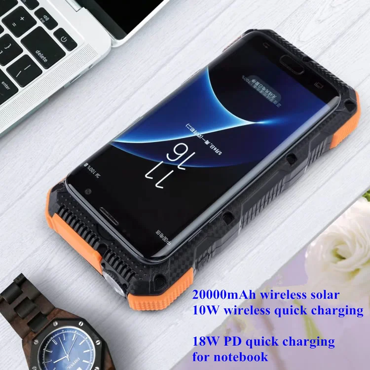 20000mAh Solar Power Bank Wireless Charger Dual USB + Type-C 18W PD Fast Charging Mobile Power with LED Flashlight (Not Support FOD Function) - Red-Cellmalls