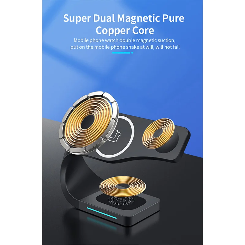 LDX-178 for Apple / Android Phones / Apple Watch / Airpods 15W Wireless Smartwatch Phone Charger Charging Station Dock - Black-Cellmalls