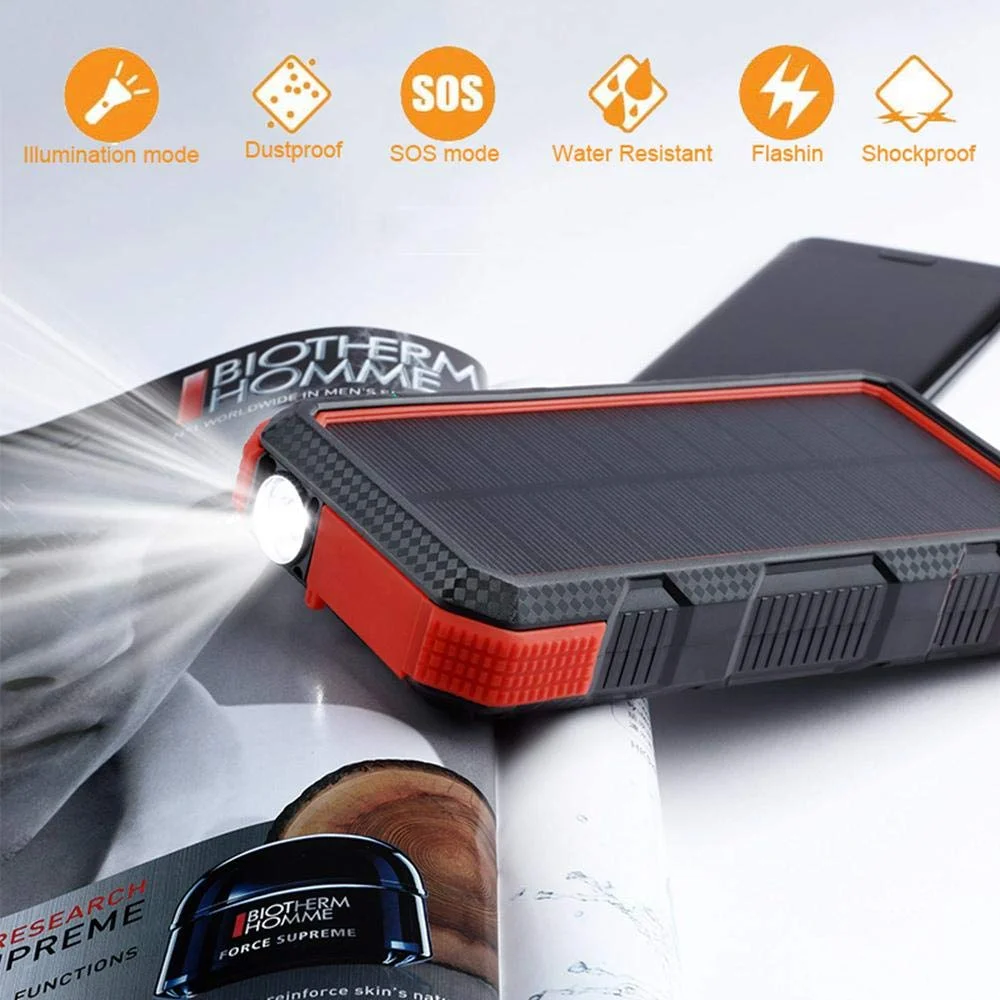 20000mAh Solar Power Bank Wireless Charger Dual USB + Type-C 18W PD Fast Charging Mobile Power with LED Flashlight (Not Support FOD Function) - Red-Cellmalls