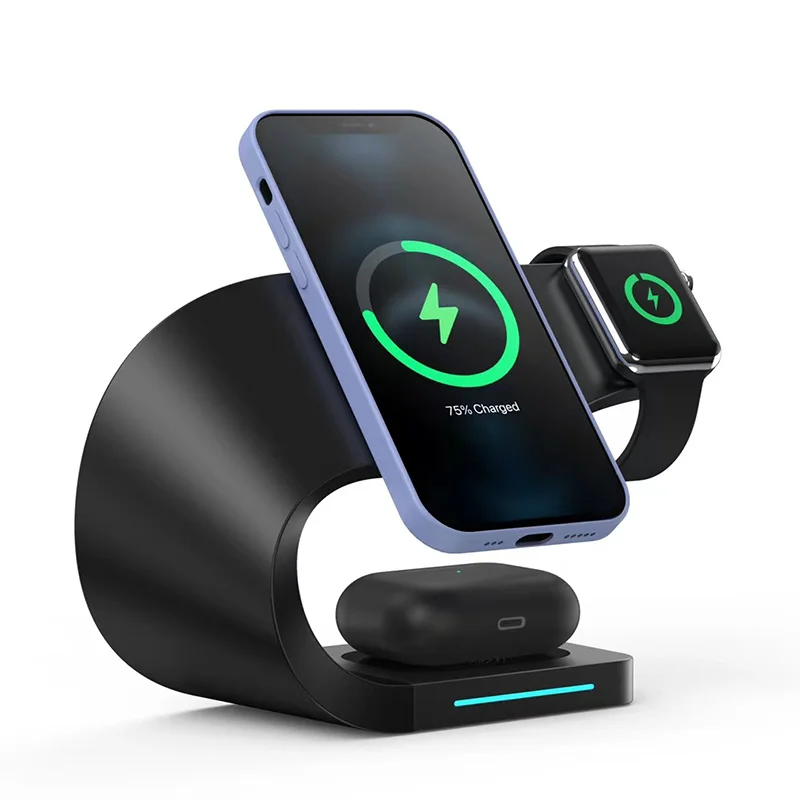 LDX-178 for Apple / Android Phones / Apple Watch / Airpods 15W Wireless Smartwatch Phone Charger Charging Station Dock - Black-Cellmalls