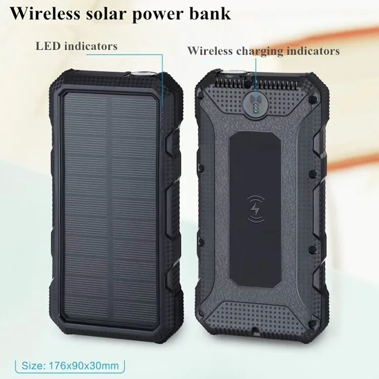 20000mAh Solar Power Bank Wireless Charger Dual USB + Type-C 18W PD Fast Charging Mobile Power with LED Flashlight (Not Support FOD Function) - Red-Cellmalls