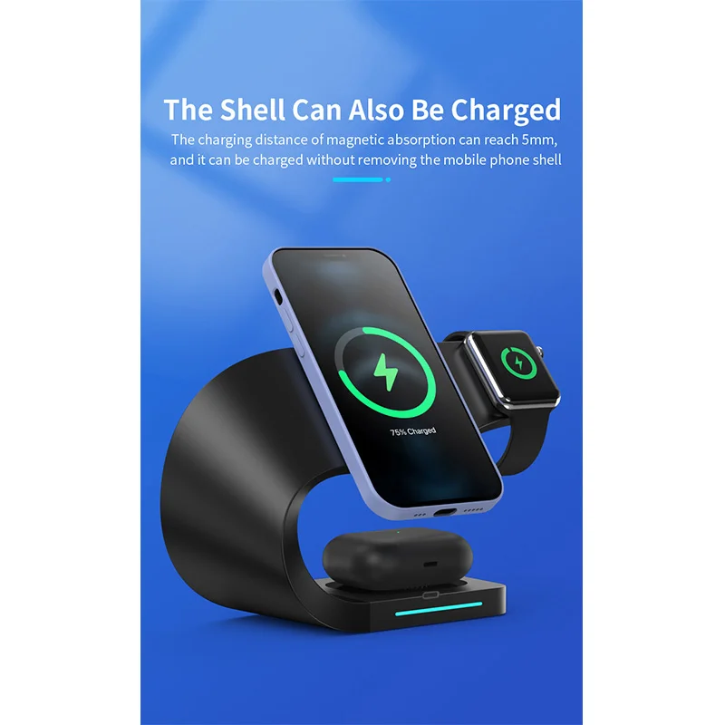 LDX-178 for Apple / Android Phones / Apple Watch / Airpods 15W Wireless Smartwatch Phone Charger Charging Station Dock - Black-Cellmalls