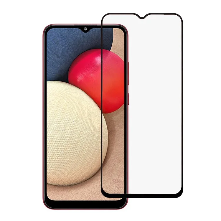 [Full Coverage] Silk Printing [Full Glue] Tempered Glass Screen Protector for Samsung Galaxy A02s (164.2x75.9x9.1mm)-Cellmalls