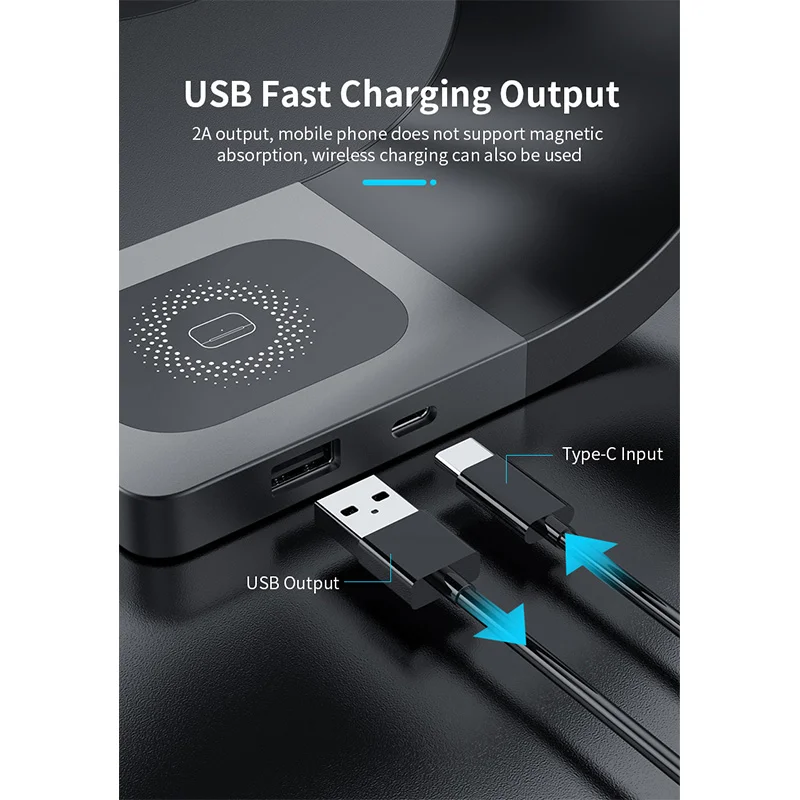 LDX-178 for Apple / Android Phones / Apple Watch / Airpods 15W Wireless Smartwatch Phone Charger Charging Station Dock - Black-Cellmalls