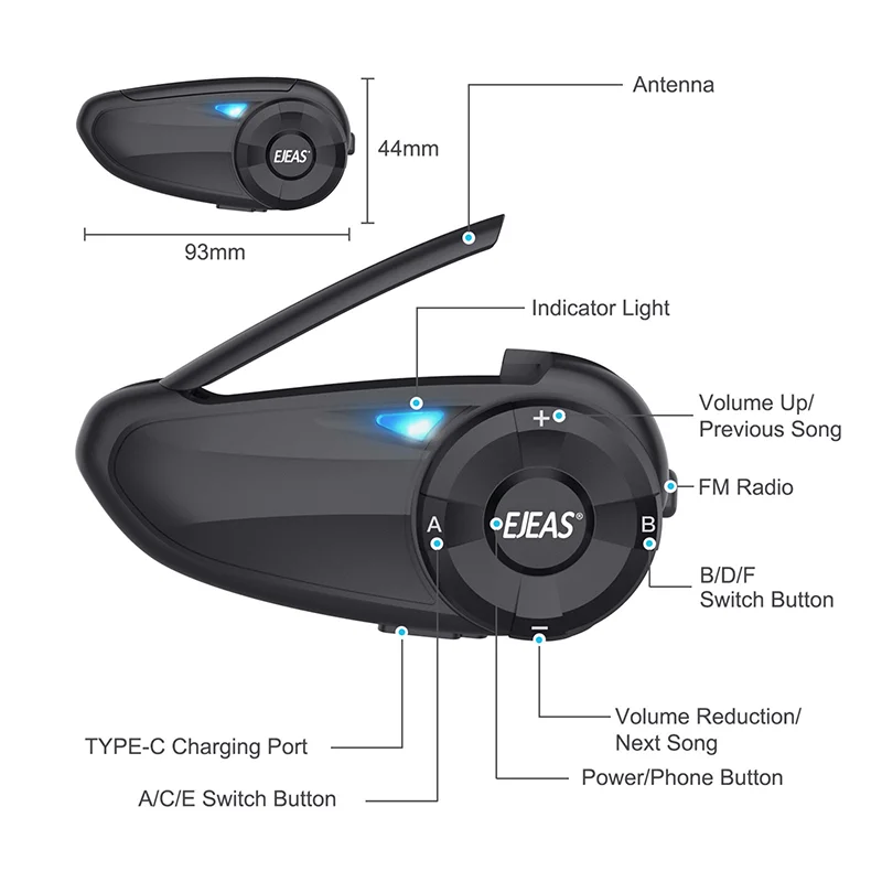 EJEAS Q7 800m Motorcycle Helmet Bluetooth-Compatible Intercom CVC Noise Canceling 7-Rider Walkie and Talkie-Cellmalls