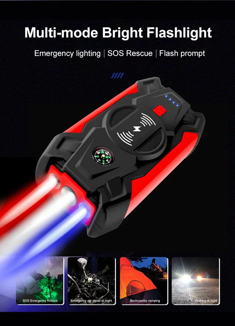 J13 Portable Car Jump Starter 12V Car Emergency Starter Cell Phone Power Bank with Wireless Charging (EU Plug) - Green / Storage Box-Cellmalls