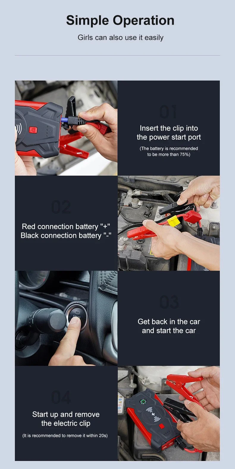 J13 Portable Car Jump Starter 12V Car Emergency Starter Cell Phone Power Bank with Wireless Charging (EU Plug) - Green / Storage Box-Cellmalls