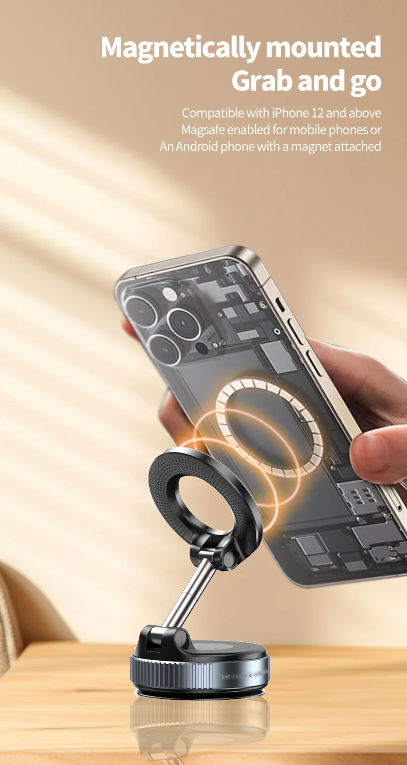 K007 360 Degree Rotation Car Suction Cup Base Magnetic Mount Phone Holder Dashboard Stand - White-Cellmalls