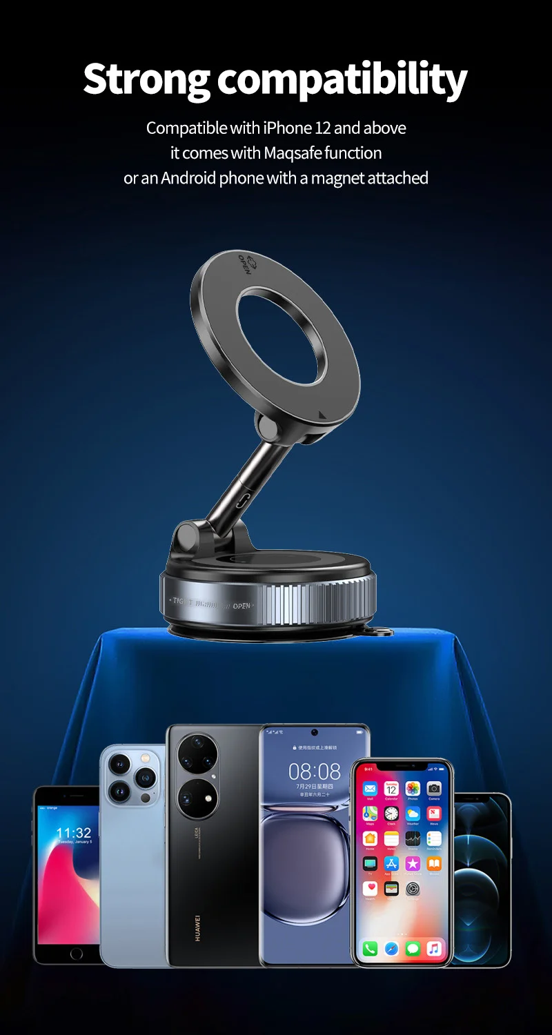 K007 360 Degree Rotation Car Suction Cup Base Magnetic Mount Phone Holder Dashboard Stand - White-Cellmalls