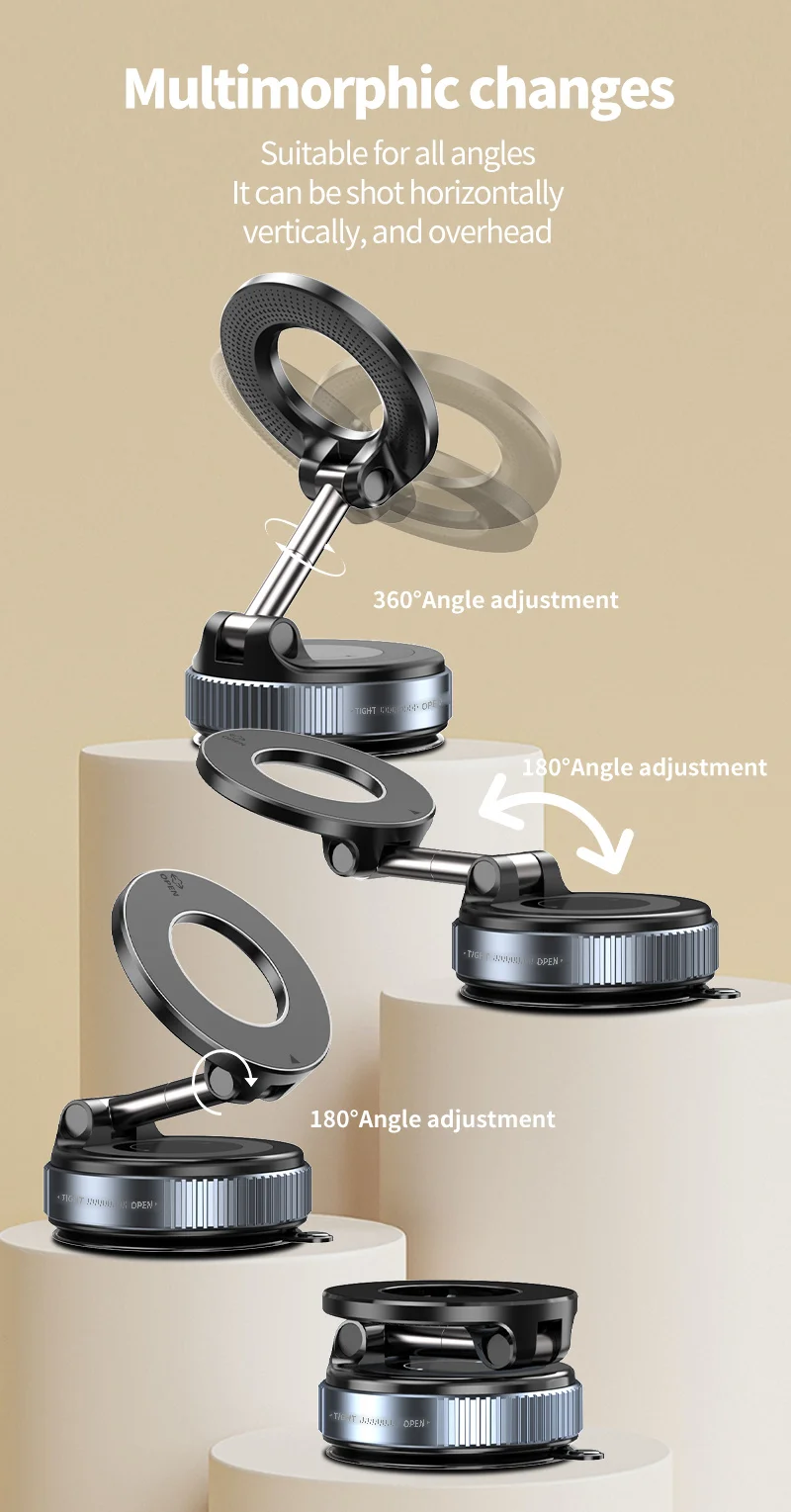 K007 360 Degree Rotation Car Suction Cup Base Magnetic Mount Phone Holder Dashboard Stand - White-Cellmalls