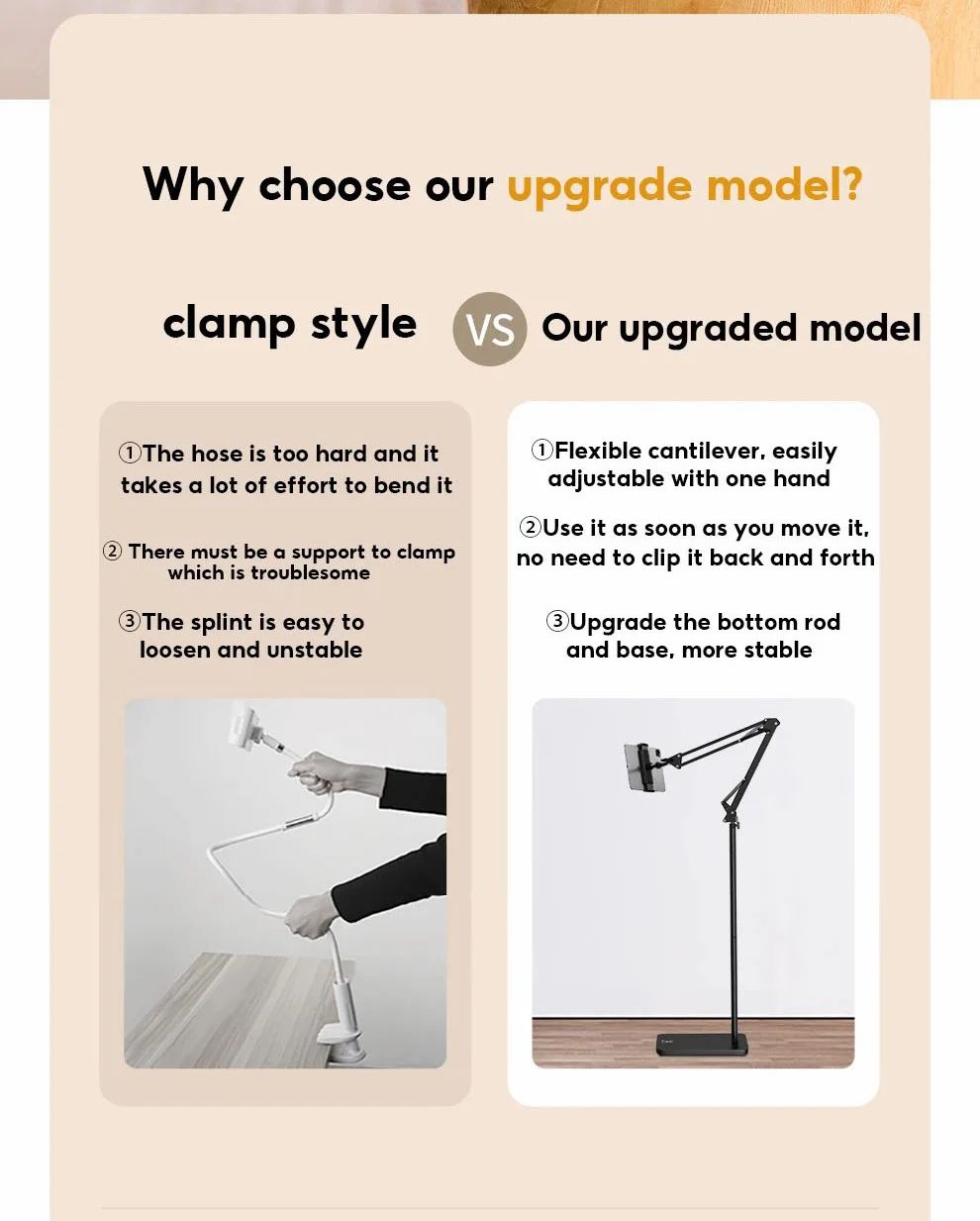 JOPREE L10PRO 1.6m Tablet Floor Stand with Desktop Clip Telescopic for iPhone 16 / 16 Plus / 16 Pro / 16 Pro Max 4 - 13inch Devices - White-Cellmalls