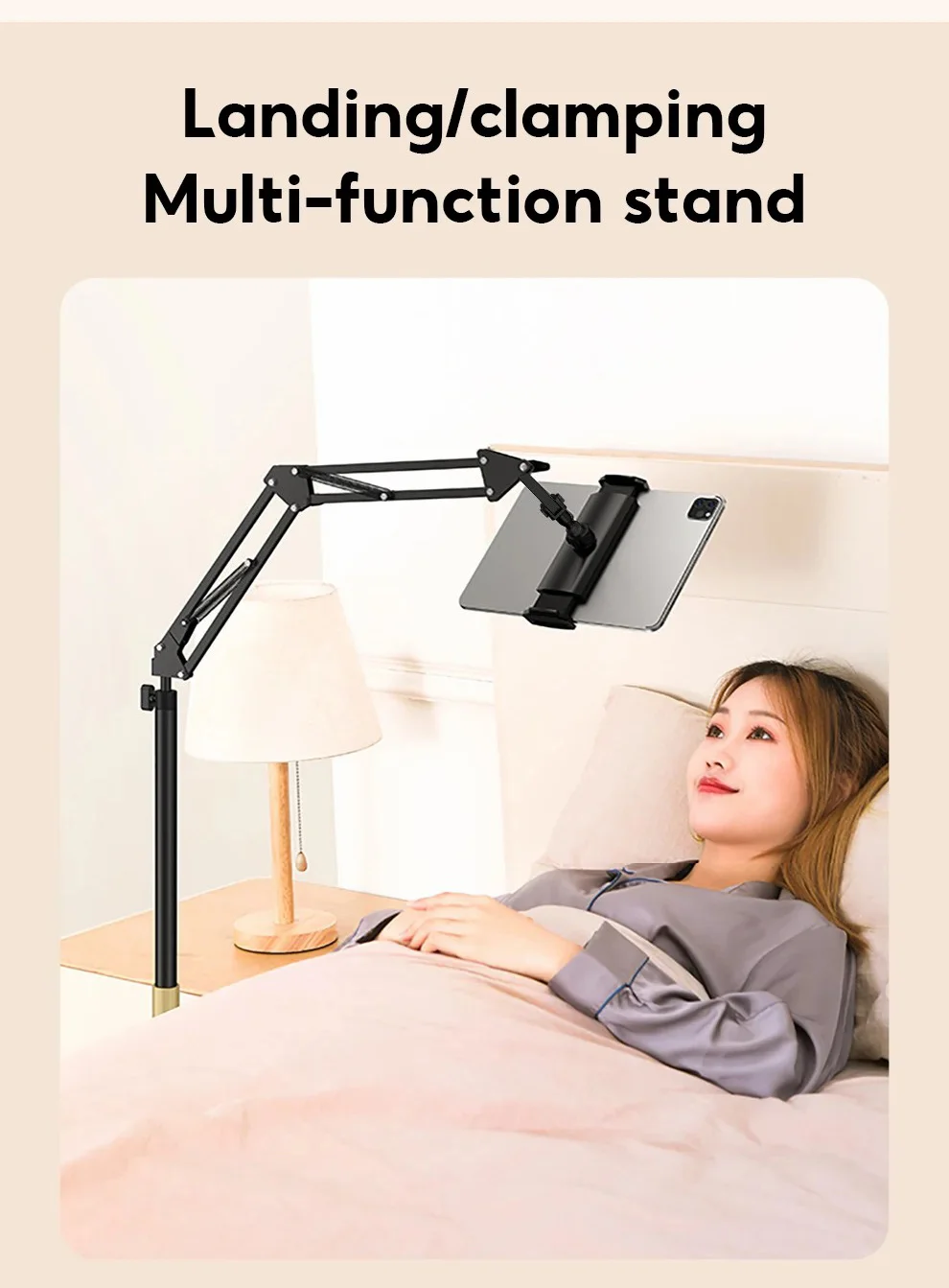 JOPREE L10PRO 1.6m Tablet Floor Stand with Desktop Clip Telescopic for iPhone 16 / 16 Plus / 16 Pro / 16 Pro Max 4 - 13inch Devices - White-Cellmalls