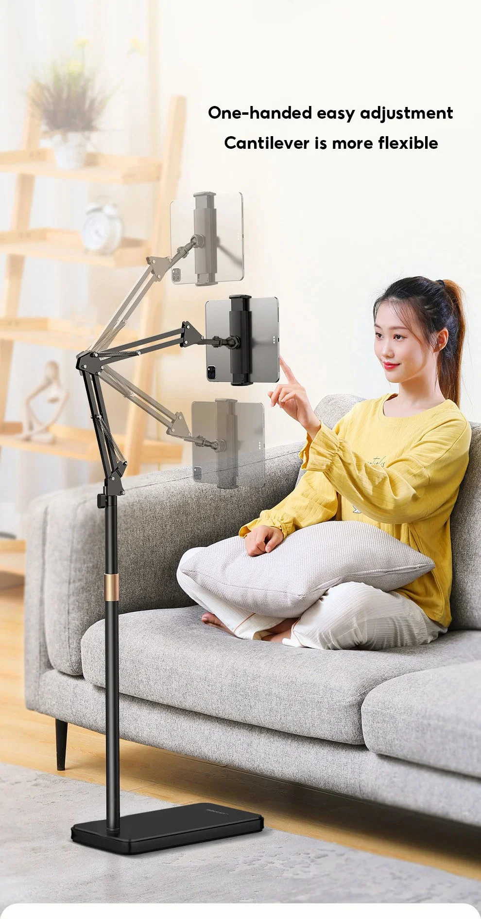 JOPREE L10PRO 1.6m Tablet Floor Stand with Desktop Clip Telescopic for iPhone 16 / 16 Plus / 16 Pro / 16 Pro Max 4 - 13inch Devices - White-Cellmalls