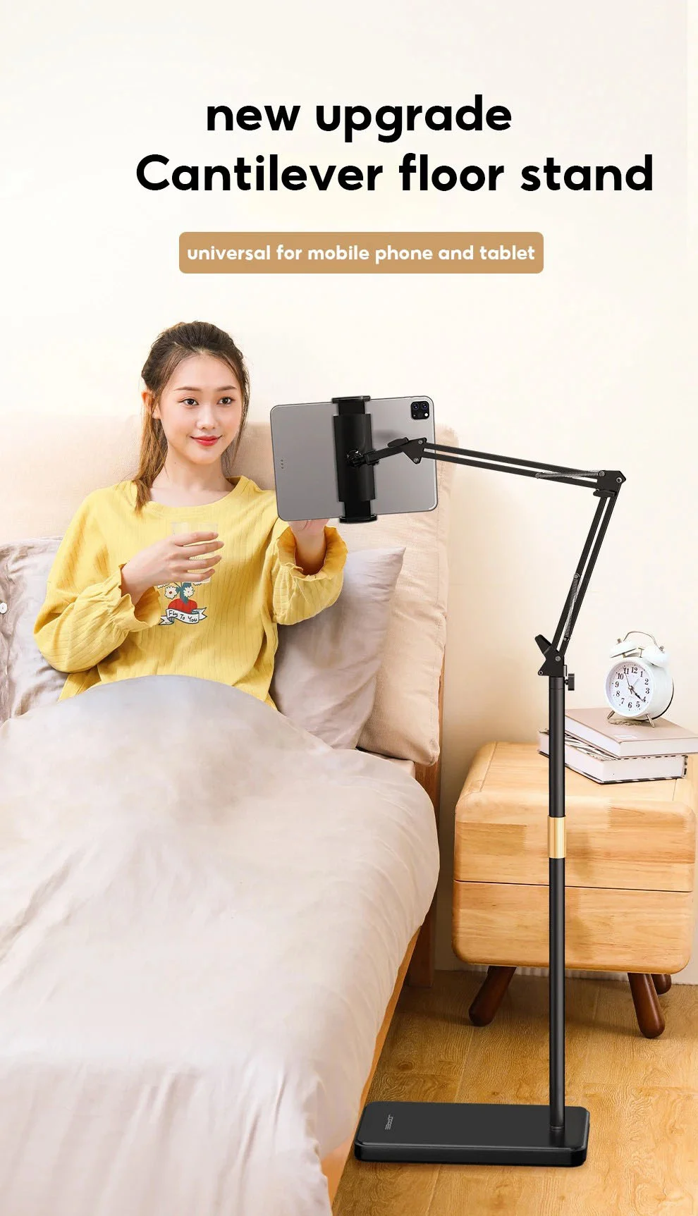 JOPREE L10PRO 1.6m Tablet Floor Stand with Desktop Clip Telescopic for iPhone 16 / 16 Plus / 16 Pro / 16 Pro Max 4 - 13inch Devices - White-Cellmalls