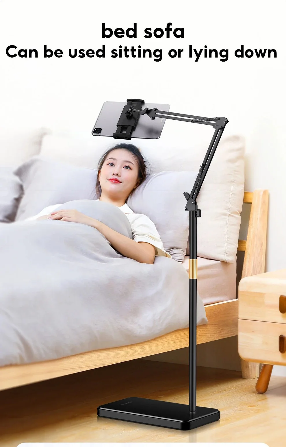 JOPREE L10PRO 1.6m Tablet Floor Stand with Desktop Clip Telescopic for iPhone 16 / 16 Plus / 16 Pro / 16 Pro Max 4 - 13inch Devices - White-Cellmalls