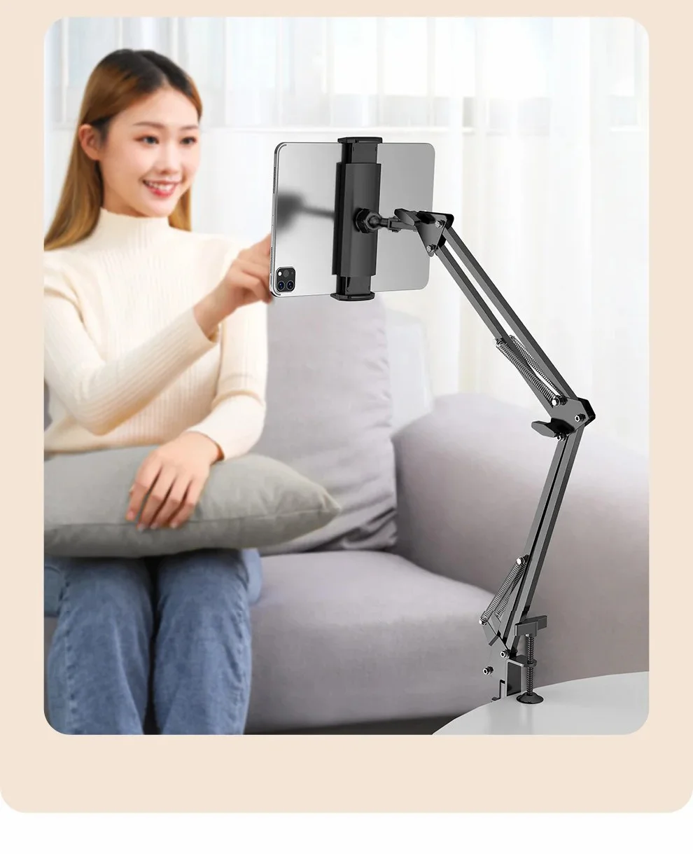 JOPREE L10PRO 1.6m Tablet Floor Stand with Desktop Clip Telescopic for iPhone 16 / 16 Plus / 16 Pro / 16 Pro Max 4 - 13inch Devices - White-Cellmalls