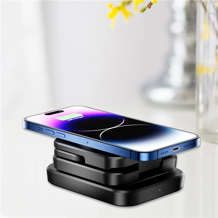 A390 3-in-1 15W Fast Charging Magnetic Wireless Charger Folding Bracket Compatible with iPhone  /  Apple Watch  /  Airpods - Black-Cellmalls