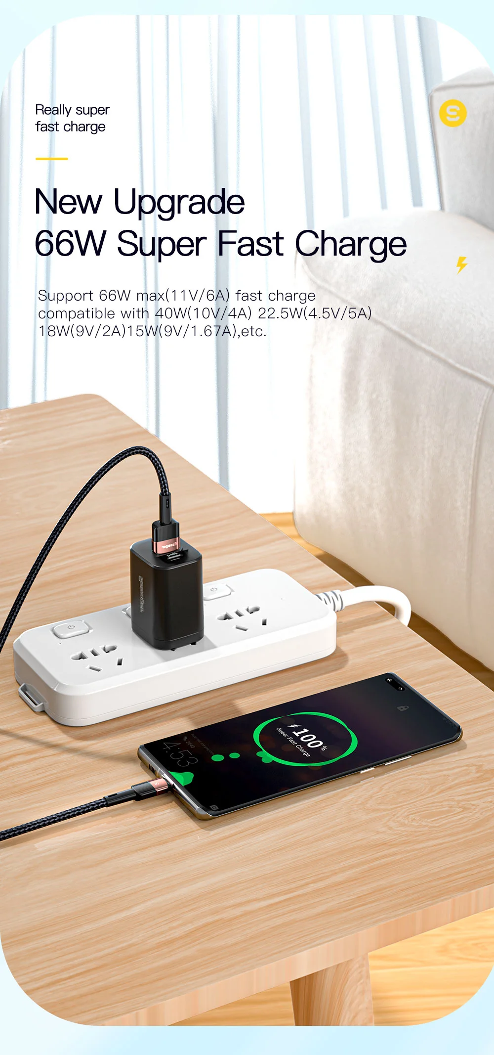 ESSAGER 1m 6A Fast Charging USB to Type C Charge Cord 480Mbps Transmission Cable - Blue-Cellmalls