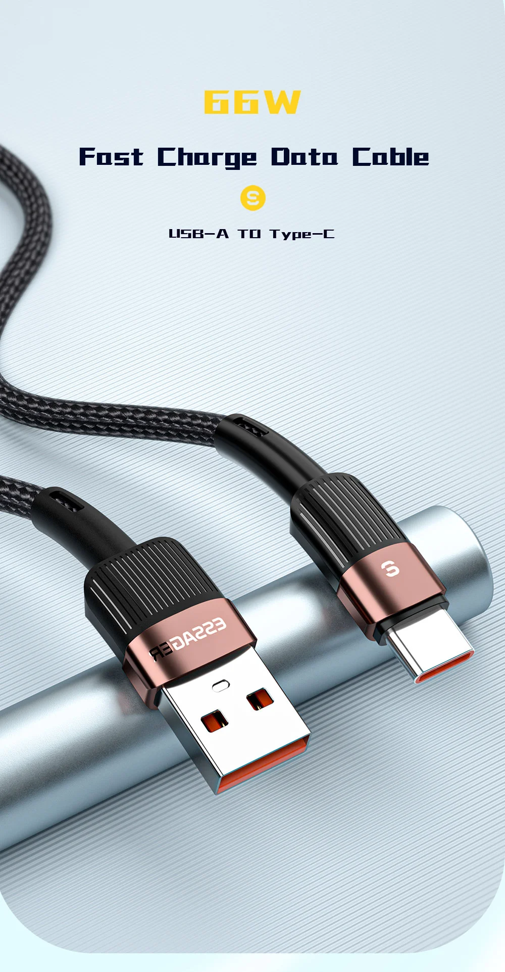 ESSAGER 1m 6A Fast Charging USB to Type C Charge Cord 480Mbps Transmission Cable - Blue-Cellmalls