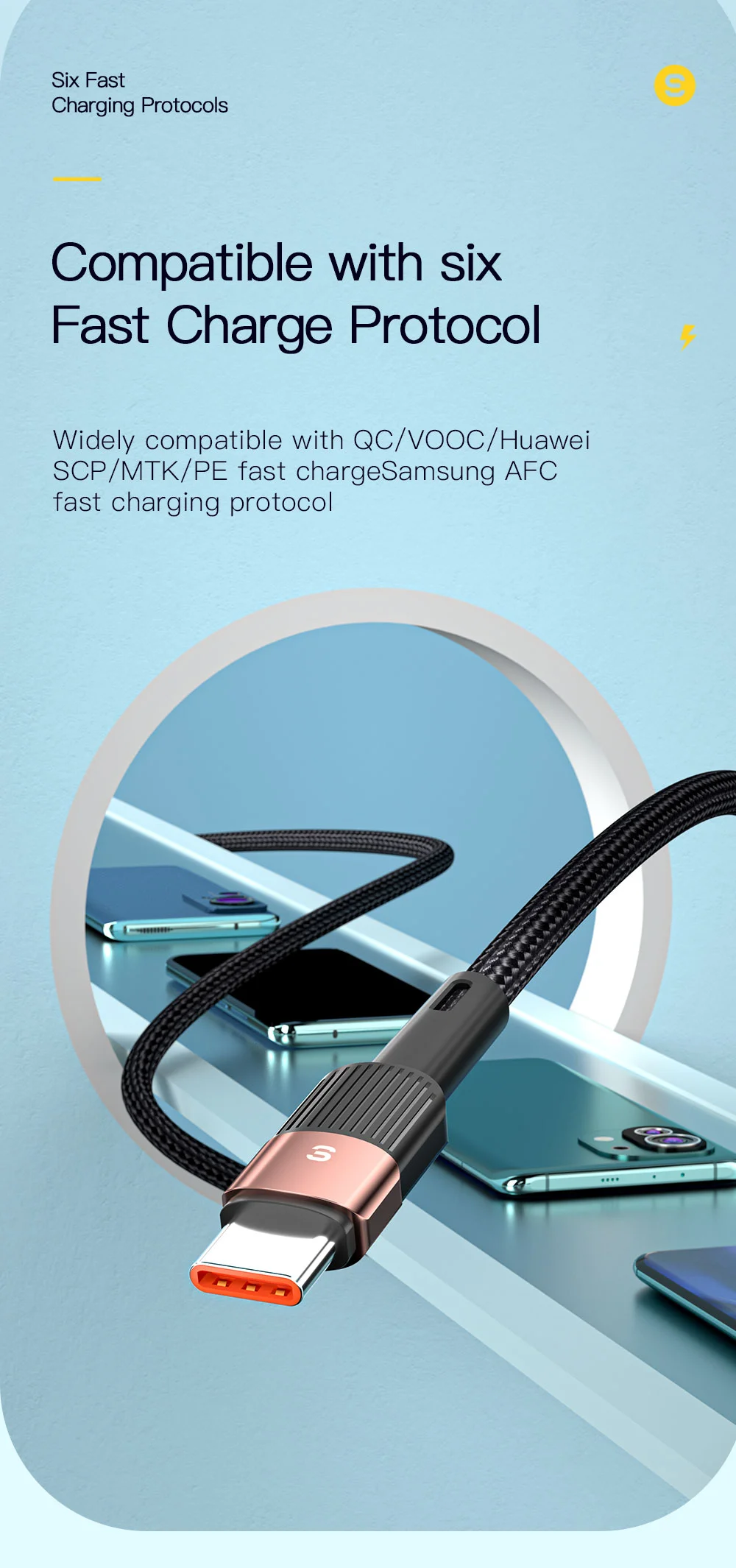 ESSAGER 1m 6A Fast Charging USB to Type C Charge Cord 480Mbps Transmission Cable - Blue-Cellmalls