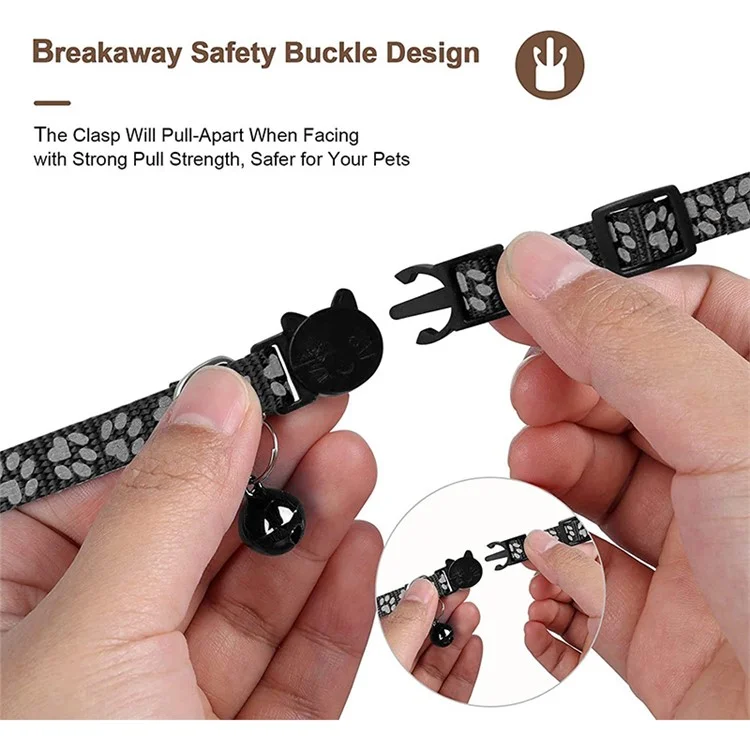 For AirTag Silicone Case Paw Pattern Reflective Pet Collar GPS Tracker Protective Cover with Bell, with Front Back Film Set - Black-Cellmalls