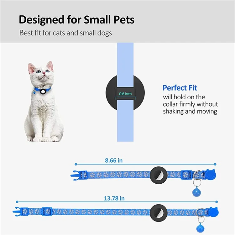 For AirTag Silicone Case Paw Pattern Reflective Pet Collar GPS Tracker Protective Cover with Bell, with Front Back Film Set - Blue-Cellmalls