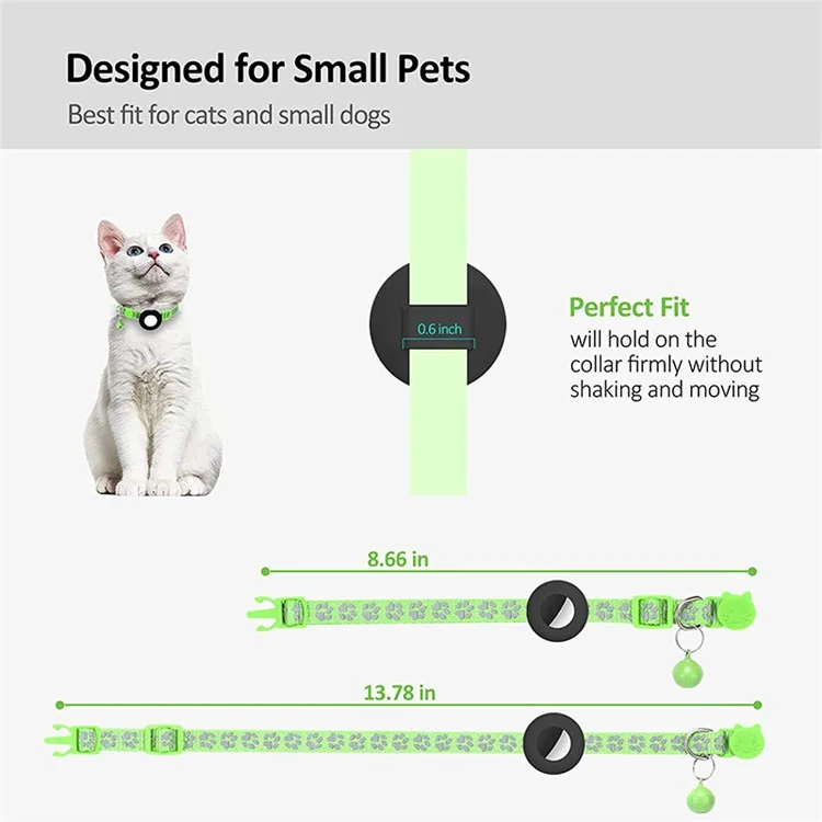 For AirTag Silicone Case Paw Pattern Reflective Pet Collar GPS Tracker Protective Cover with Bell, with Front Back Film Set - Light Green-Cellmalls