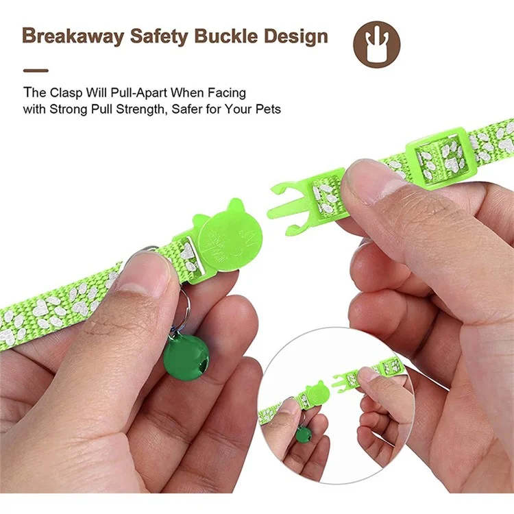 For AirTag Silicone Case Paw Pattern Reflective Pet Collar GPS Tracker Protective Cover with Bell, with Front Back Film Set - Light Green-Cellmalls